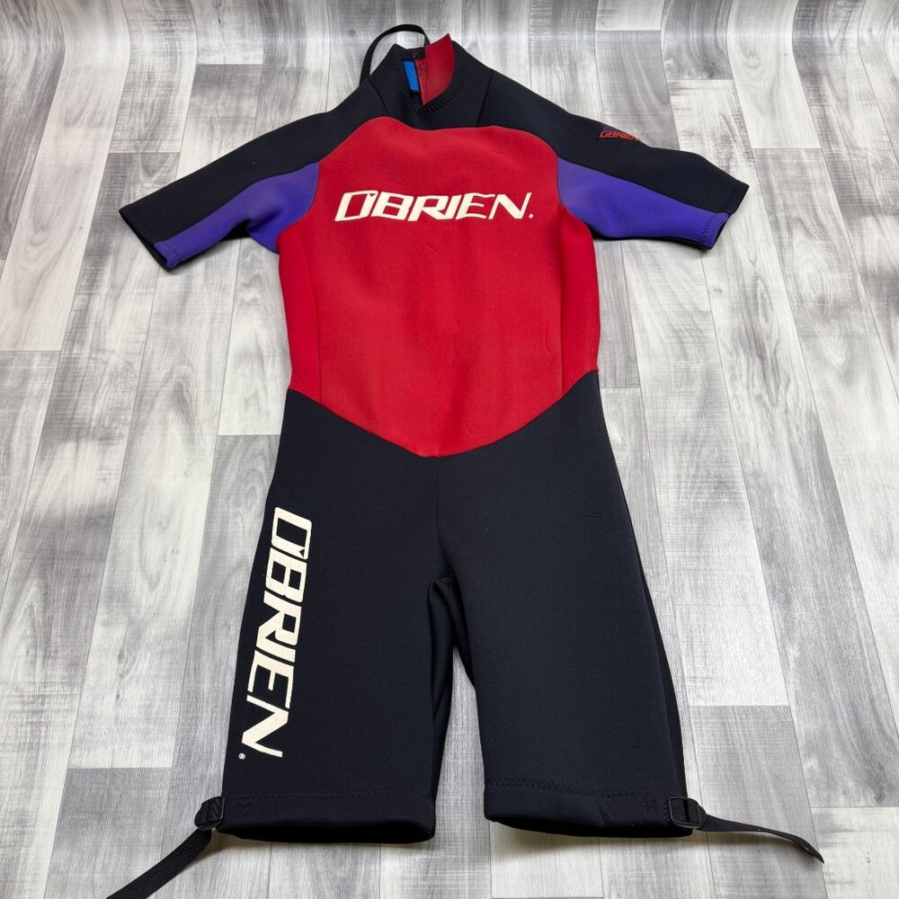 ✅Unisex LARGE OBrien Black/Red Short Sleeve Neoprene Wetsuit Back Zipper Closure